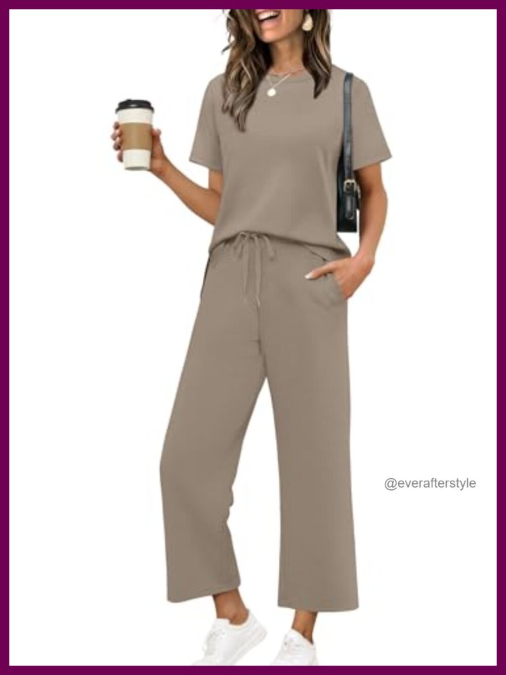 XIEERDUO Women's 2 Piece Lounge Set Side Slit Tunic & Wide Leg Crop Pants